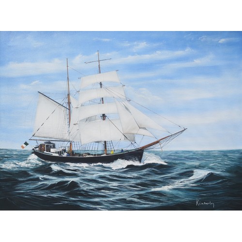 6063 - KIMBERLEY (XX) A framed large oil on canvas depicting the Brigantine 'Pheonix'. Signed bottom right ... 