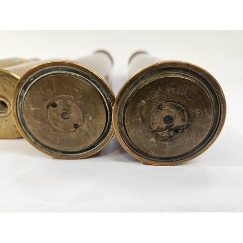 8222 - Two WWII 40mm Bofors shells, dated 1944 and 1943, tops flared, together with two WWII 37mm M16 anti-... 