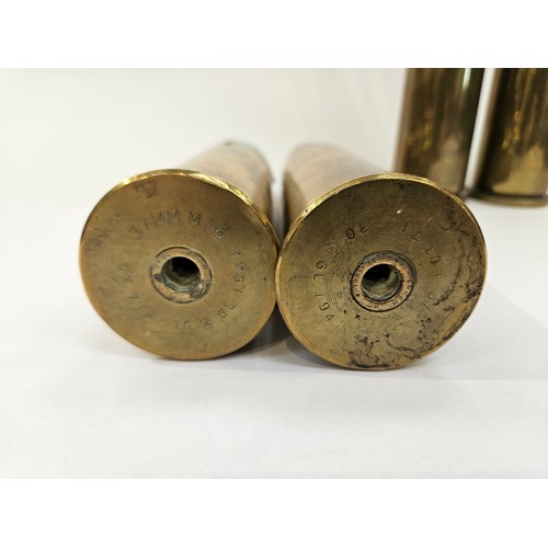 8222 - Two WWII 40mm Bofors shells, dated 1944 and 1943, tops flared, together with two WWII 37mm M16 anti-... 