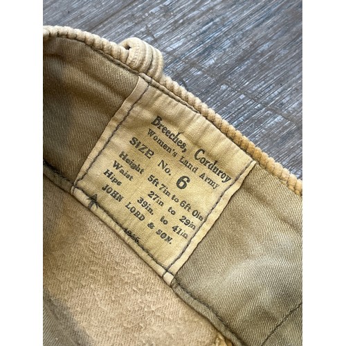 8097 - A pair of WWII Women's Land Army (W.L.A.) corduroy breeches, size 6, dated 1945  (R)  £40