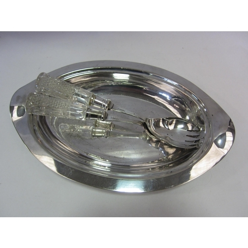 1236 - A plated entrée base and a pair of salad servers with moulded glass handles  (R)  £0