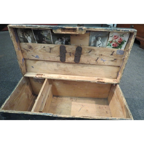 1052 - A 19th Century collection box, a tea caddy and a pine barrel top chest, all a/f (3)