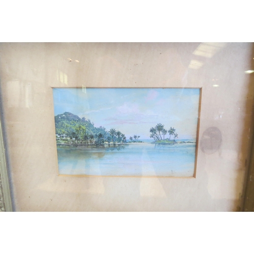 1061 - HOLLAND TRINGHAM: A pair of watercolours, one depicting exotic island scene, the other country house... 