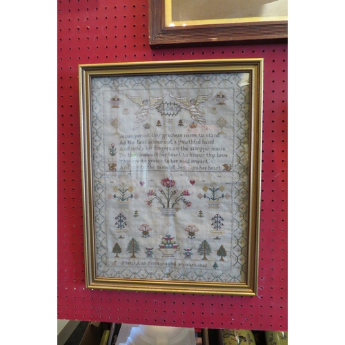 1071 - A 19th Century sampler with verse, trees and flowers worked by Mary Ann Perrey aged 9 years 1826 (ho... 