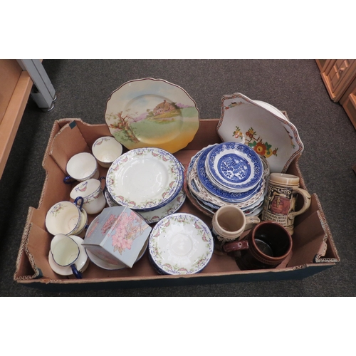 1108 - A box of miscellaneous ceramics to include blue and white 