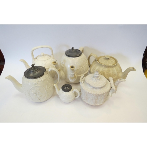 1131 - Six 19th Century teapots, some with pewter lids, all a/f