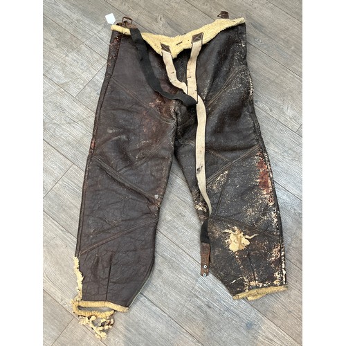 8018 - A pair of WWII USAAF A-3 Sheepskin flying trousers in relic condition