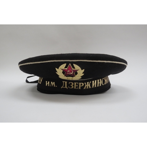 8123 - Four USSR Russian Soviet Navy sailor's hats, three white with black tally, the other black with tall... 