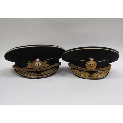 8124 - Two USSR Russian Soviet Naval officer's peaked visor caps, both high-ranking and circa 1950's-60s, e... 