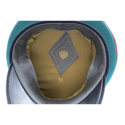 8128 - Four USSR Russian Soviet peaked visor caps: Border Guard (green with red piping), Air Force (blue wi... 