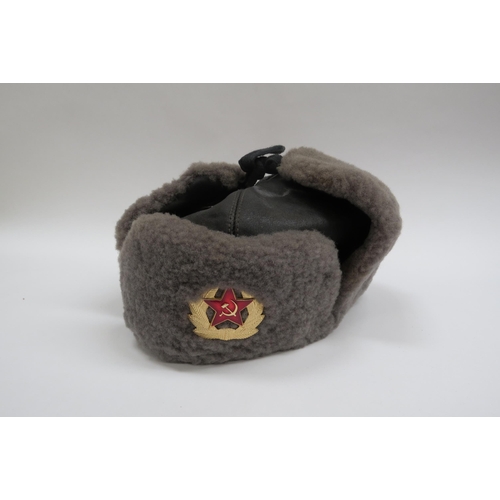 8132 - Two Russian Soviet USSR ushanka winter service hats together with two berets (4)