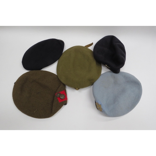 8143 - Five various berets with badges including Pioneer Labour Corps, George Crown Military Police, Royal ... 