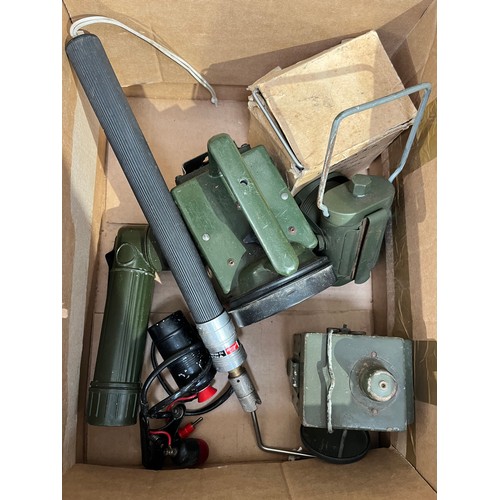 8078 - Two boxes of mixed militaria including mine prodder, clacker (a/f), lamps, medic bag, inspection lam... 