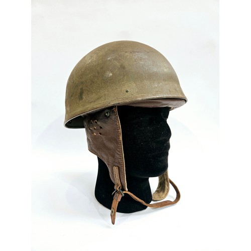 8105 - An original WWII 1942 dated British Army Despatch Rider / Airborne pattern steel motorcycle helmet, ... 