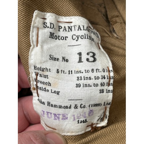 8100 - A pair of WWII British Service Dress Pantaloons for Motor Cyclists, size no. 13 with date June 1945