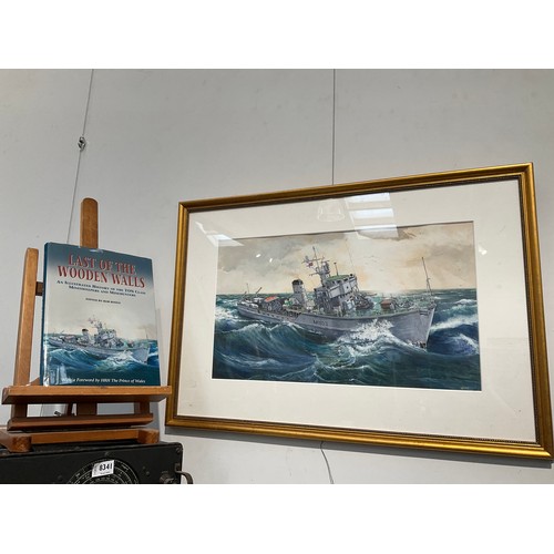 8364 - A painting of a torpedo boat together with a book 'Last of the Wooden Walls' (2)