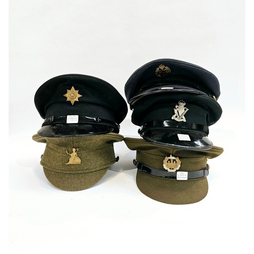 8109 - A quantity of peaked visor caps including WWI re-enactment peaked cap with Norfolk Regiment badge an... 