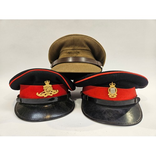 8111 - A box of military hats including officer's peaked dress hats, berets and side hats  (C)