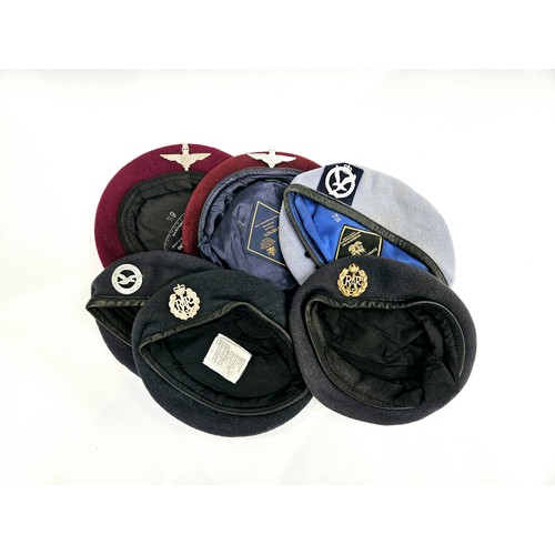 8119 - Six various berets with badges including RAF, Air Training Corps, Para Regiment and Army Air Corps