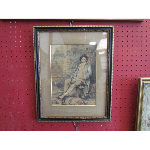 1074 - A full length watercolour portrait of a seated gentleman, dog and game birds at feet, framed and gla... 