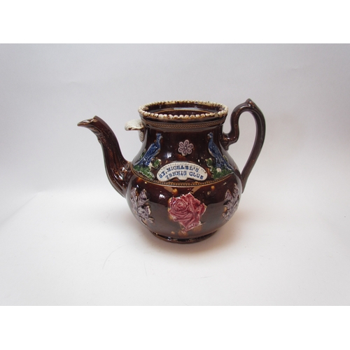 1200 - Four Bargeware teapots, largest lacking lid  (E)  £20-30