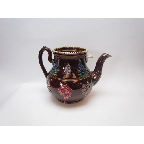 1200 - Four Bargeware teapots, largest lacking lid  (E)  £20-30