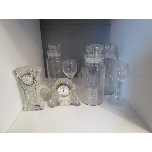 1203 - Miscellaneous glassware to include beer tankards, Waterford crystal miniature timepiece, Edinburgh c... 