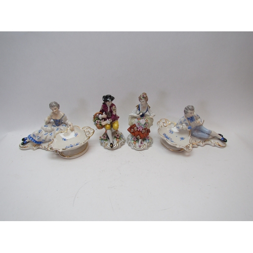 1206 - A pair of Continental figural sweetmeat dishes together with a pair of 1900 Continental figures, gen... 