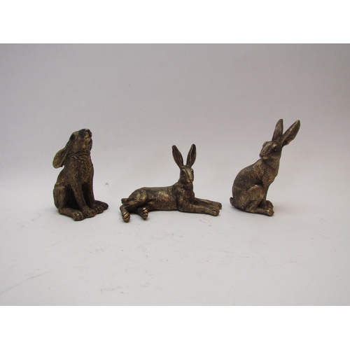 1207 - Three small resin bronze hare figures  (R)  £25