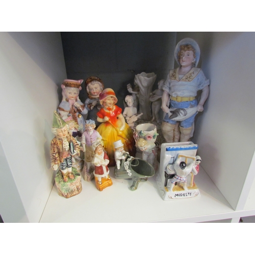 1210 - A collection of Victorian and later figures, crinoline lady, vase, etc  (E)_  £10-20