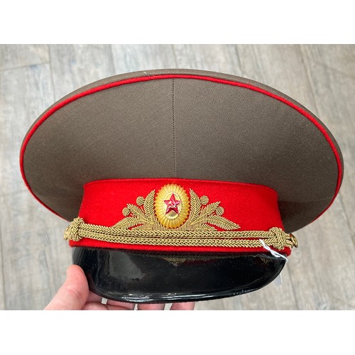 8185 - A USSR Russian Soviet Red Army officer's uniform consisting of peaked visor cap (red band with red p... 