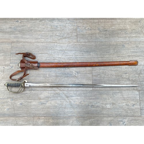 8389 - A George V 1821 pattern Royal Artillery officer's sword with leather field scabbard