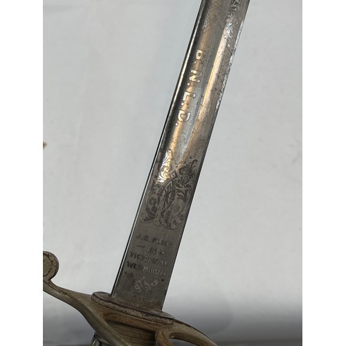 8395 - A George V Artillery Officer's sword, shagreen grip, engraved blade by J.G. Plumb, initials of the s... 