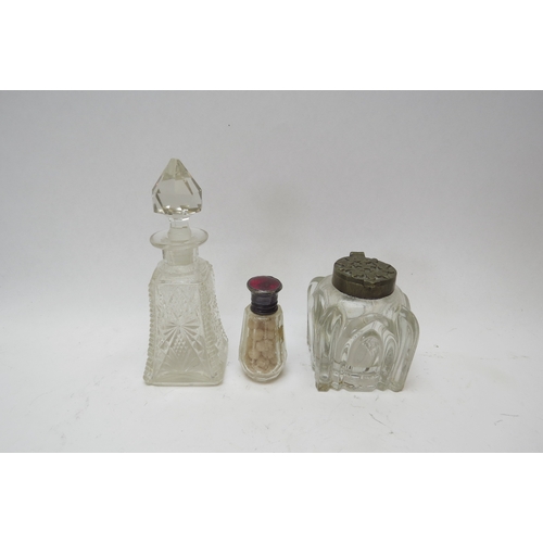 1243 - An enamel silver topped smelling salts bottle, inkwell and cut glass perfume bottle (3)