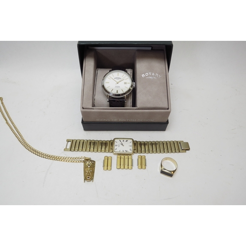 1244 - A boxed Rotary gent's wristwatch, a Seiko lady's wristwatch, a 9ct gold signet ring and a necklace w... 