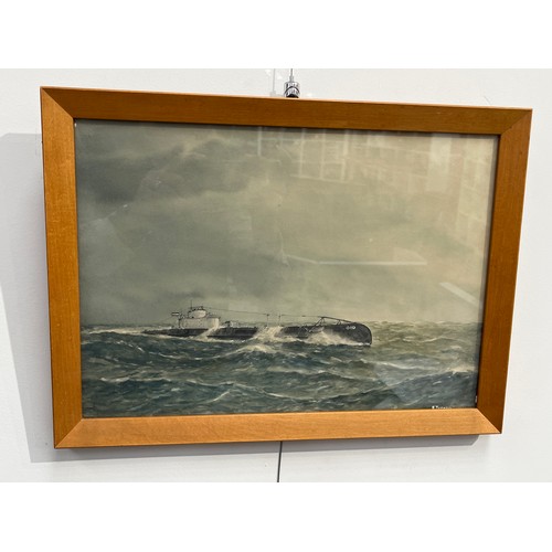 8366 - ERIC TUFNELL (1888-1978): A watercolour of submarine in choppy waters, 25.5cm x 36.5cm, framed and g... 