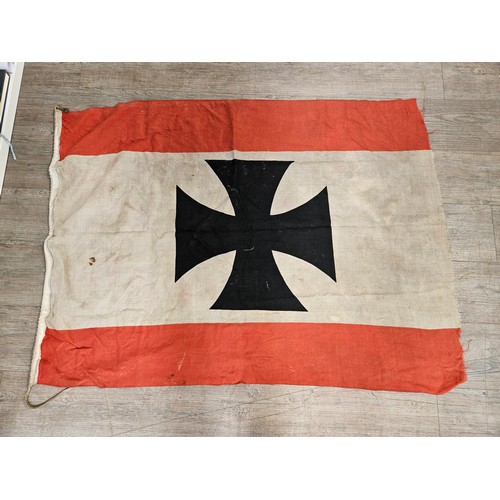 8251 - Three flags: German with central cross upon a white background, red border, German with three tone n... 