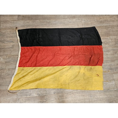 8251 - Three flags: German with central cross upon a white background, red border, German with three tone n... 