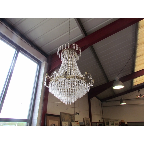 1405 - A six-arm chandelier with cut glass droplets