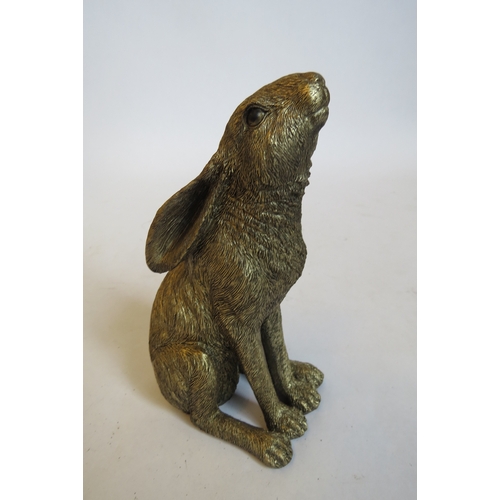 1371 - A resin bronze hare moon gazing, 18cm tall   (C)