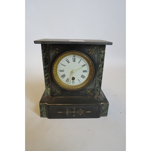 1373 - A late Victorian black slate mantel clock enriched with gilt    (E) £10-20