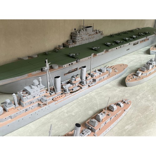 Six handmade battleship models consisting of HMS Victorious, HMS Black ...