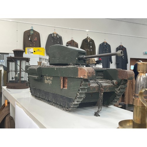 8200 - A wartime scratch-built model of a tank, 64cm long