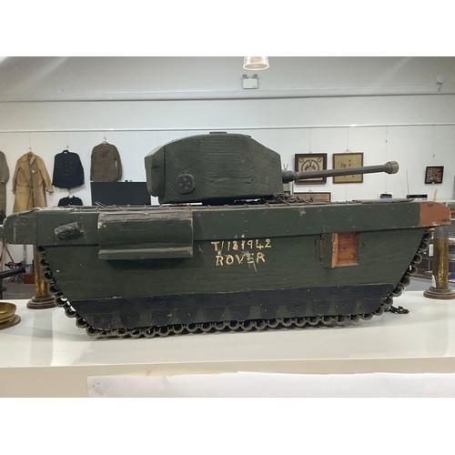 8200 - A wartime scratch-built model of a tank, 64cm long