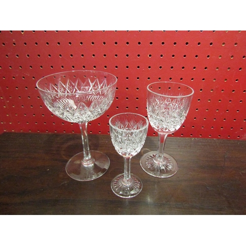 4071 - A matching suite of six crystal champagne baskets, wine, sherry and liqueur glasses