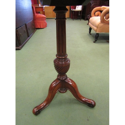 4073 - A tripod wine table with Eastern influence carved top, wrythen and turned support, 64cm tall x 48cm ... 