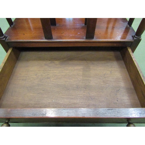 4080 - A Victorian mahogany Canterbury, single drawer, brass castors, 47cm tall x 49cm wide x 36cm deep