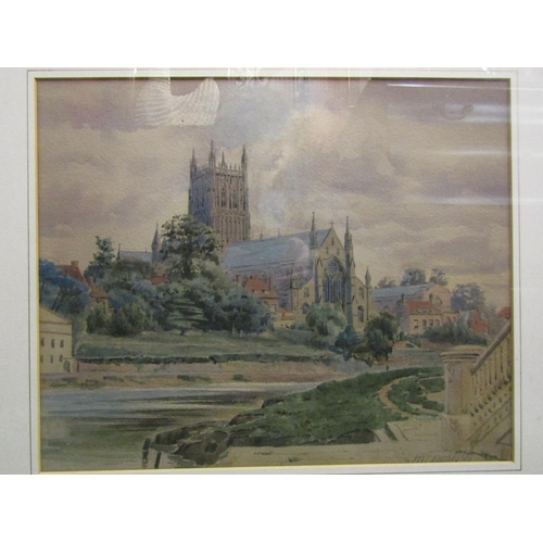 4096 - A framed and glazed watercolour of Worcester Cathedral, early to mid 20th Century. Signed bottom rig... 