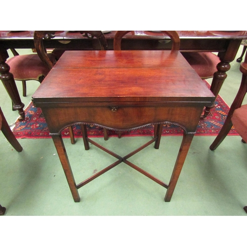 4108 - A George III revival mahogany lamp table, the double fold-over top on brushing slides and single dra... 