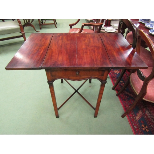 4108 - A George III revival mahogany lamp table, the double fold-over top on brushing slides and single dra... 